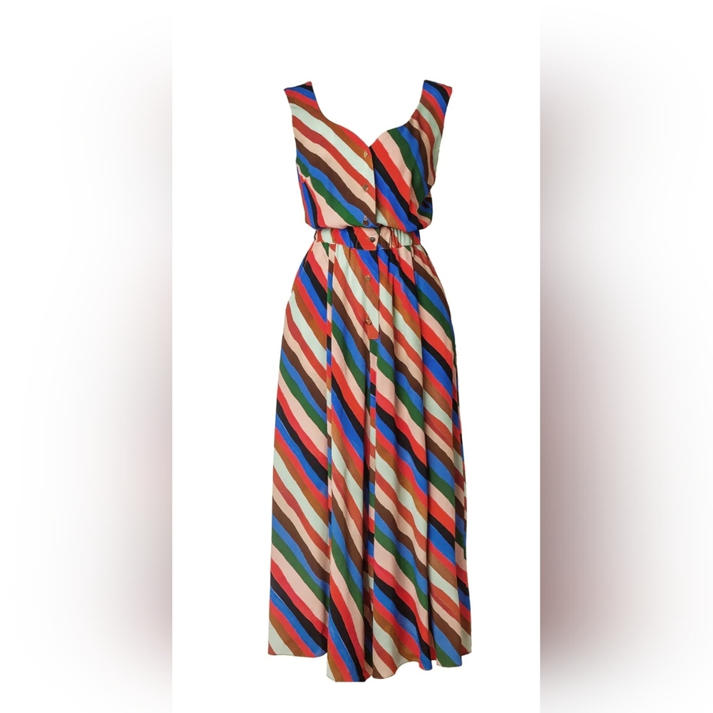 NWT TOMCSANYI ZIRC sleeveless striped wide leg jumpsuit sz Large Sz 10 Handmade